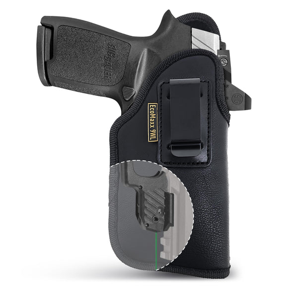 Black Subcompact IWB Eco Leather Holster with Light/Laser for Sig Sauer P320. Right Hand