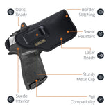 Black Subcompact IWB Eco Leather Holster with Light/Laser for Sig Sauer P320. Right Hand