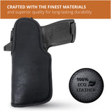 Black Subcompact IWB Eco Leather Holster with Light/Laser for Sig Sauer P320. Right Hand