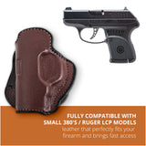 Leather OWB Paddle Holster For Small 380's Pistol, Ruger LCP