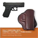 Leather OWB Paddle Holster For Glock 19, S&W M&P Compact 9mm