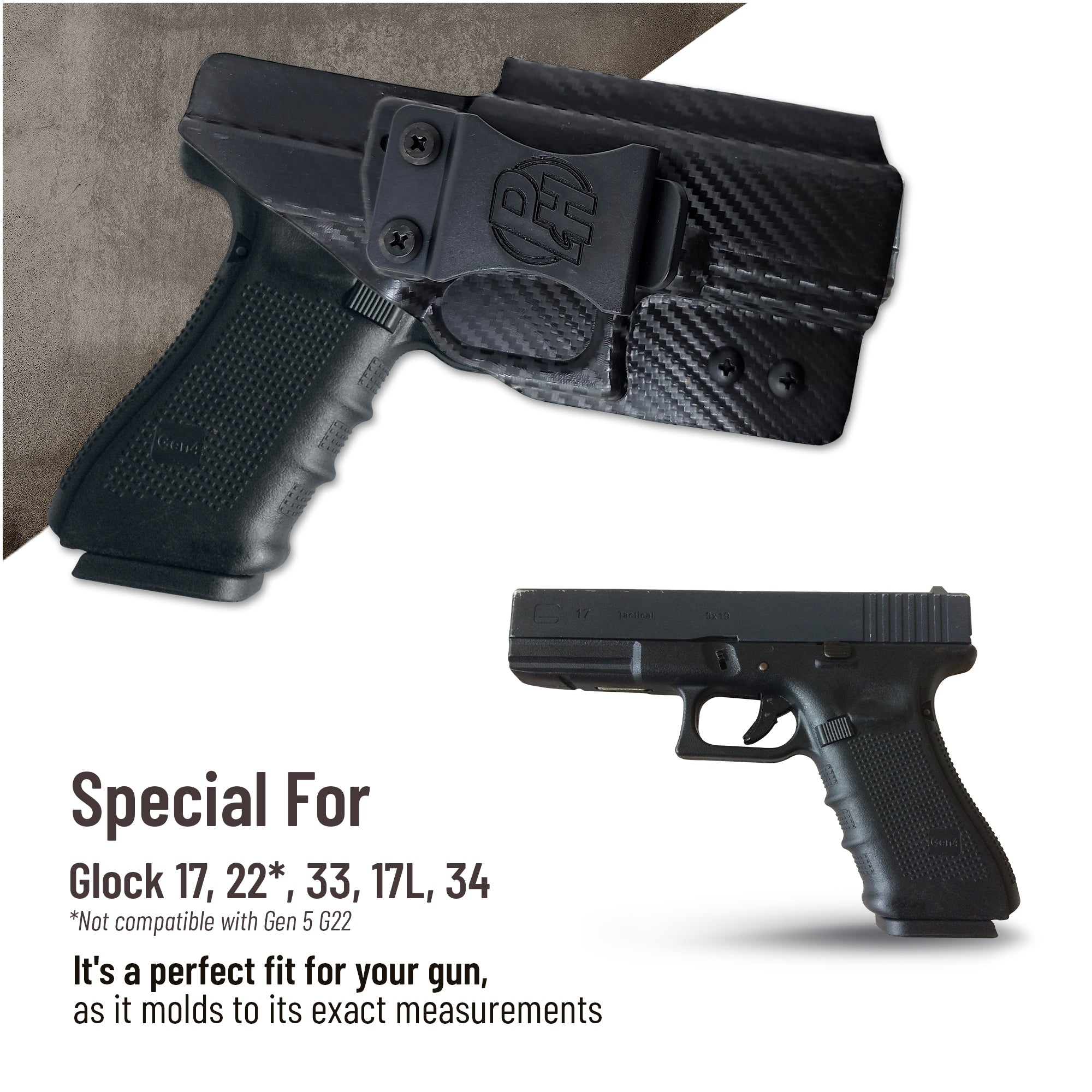 Holster Para Glock 17,22,31 Polimero Amomax Xtm P Color Fibra De Carbono Orientación De La Mano