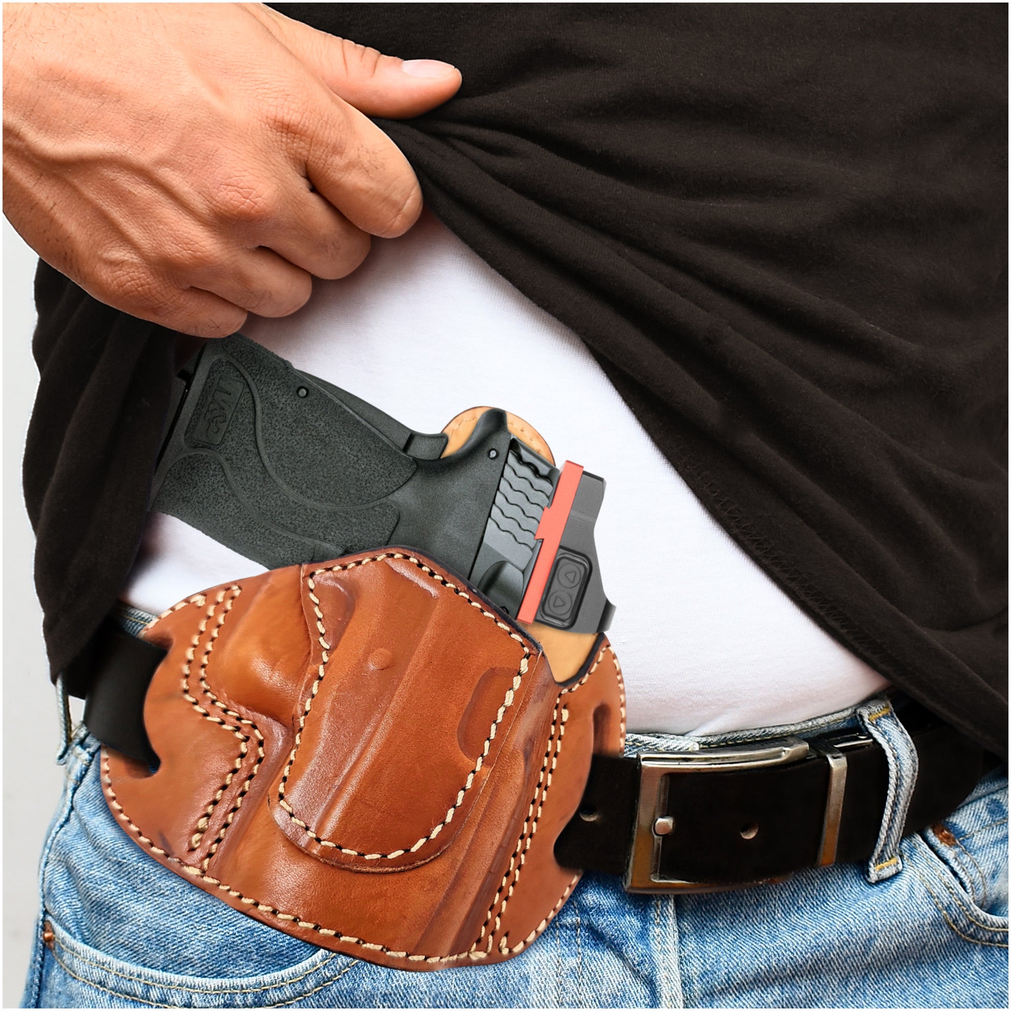 OWB Open Top Leather Holster For EAA SAR B6C 3.8" - Right-Hand Belt Holster Concealable 8 thumbnail image