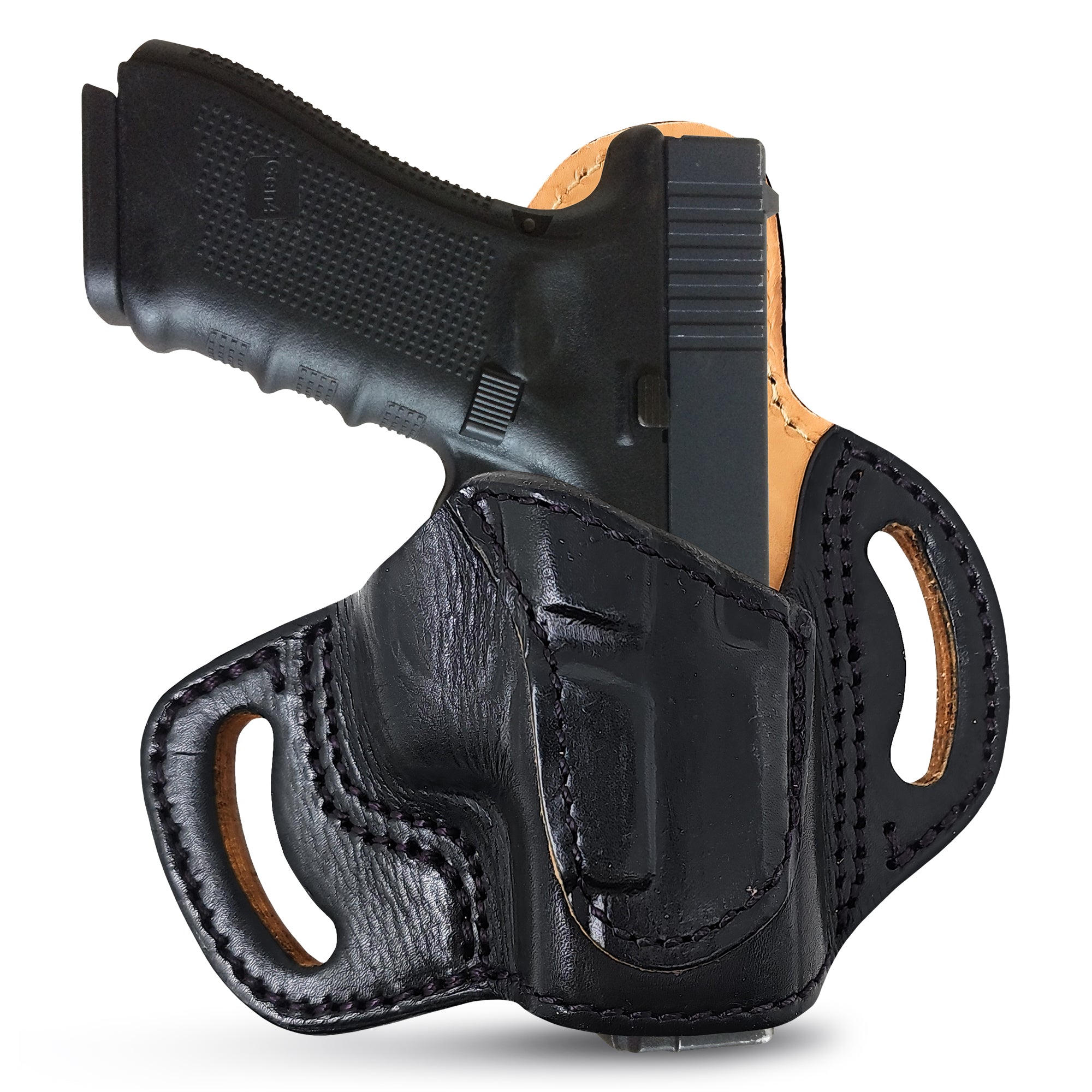 thumbnail image 2 of Orlov Hill Right-Handed OWB Leather Gun Holster - Plain Smooth Black - Long Barrel Fit 2 of 3