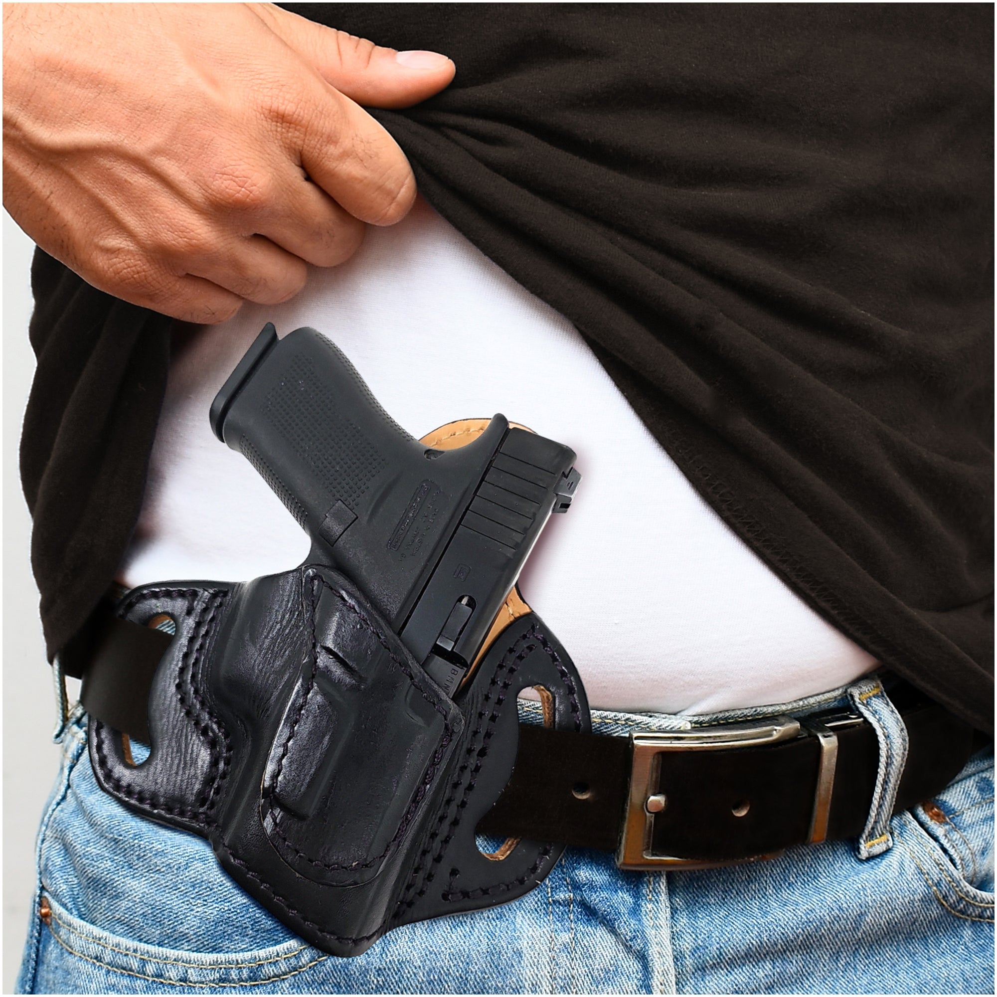 thumbnail image 2 of Handmade Leather OWB Pancake Holster For Glock 42 And 43 | Right-Handed Concealed Carry 2 of 5