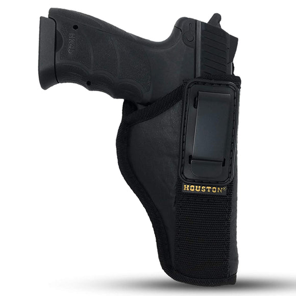 IWB TUCKABLE Gun Holster by Houston - ECO Leather Concealed Carry Soft Material | FITS Glock 17/21, H &K,Beretta 92 FS,XDM,Ruger 45 BERSA PRO,PX4,FNX 45,FNH 45,HI Point 9mm /.40 /.45 Cal
