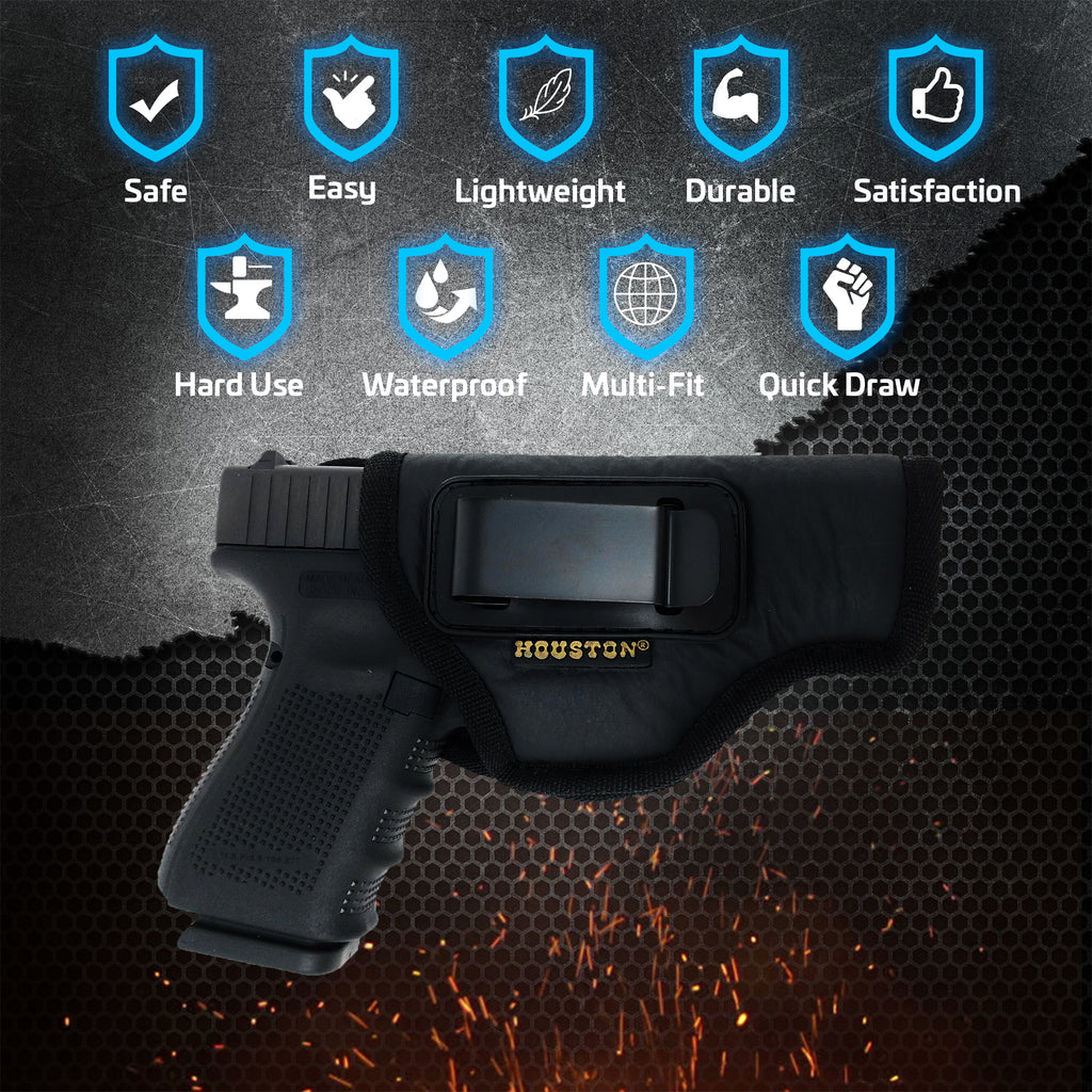 Houston IWB Holster Aus Weichem Öko-Leder – Für Pistolen Mit Laser/Licht, Braun, Größe Wählbar