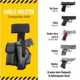 Eco Leather Ankle Gun Holster - by Houton | Concealed Carry | Fits: Glock 42 /43, Bersa 380, Ruger LC9, Diamond Back 9mm, Sig Sauer P938, 1911 3", SCCY, Kahr 9 | Comfortable to use.