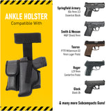 Ankle Gun Holster Concealed Carry - by Houston | Eco Leather | Fits: Glock 26/27 / 33, S&W M&P Shield, Springfield XDS, Most Compacts 9/40 mm | Concealed and Comfortable to use.