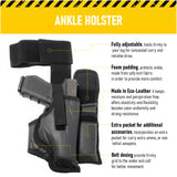 Ankle Gun Holster Concealed Carry - by Houston | Eco Leather | Fits: Glock 26/27 / 33, S&W M&P Shield, Springfield XDS, Most Compacts 9/40 mm | Concealed and Comfortable to use.