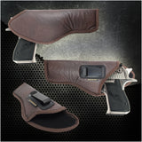 IWB Gun Holster by Houston -Brown Color- ECO Leather Concealed Carry Soft Material | Suede Interior for Maximum Protection | Fits: Magnum Research Dessert Eagle .50 / .50AE / .357 / .44 Caliber 6" Barrel