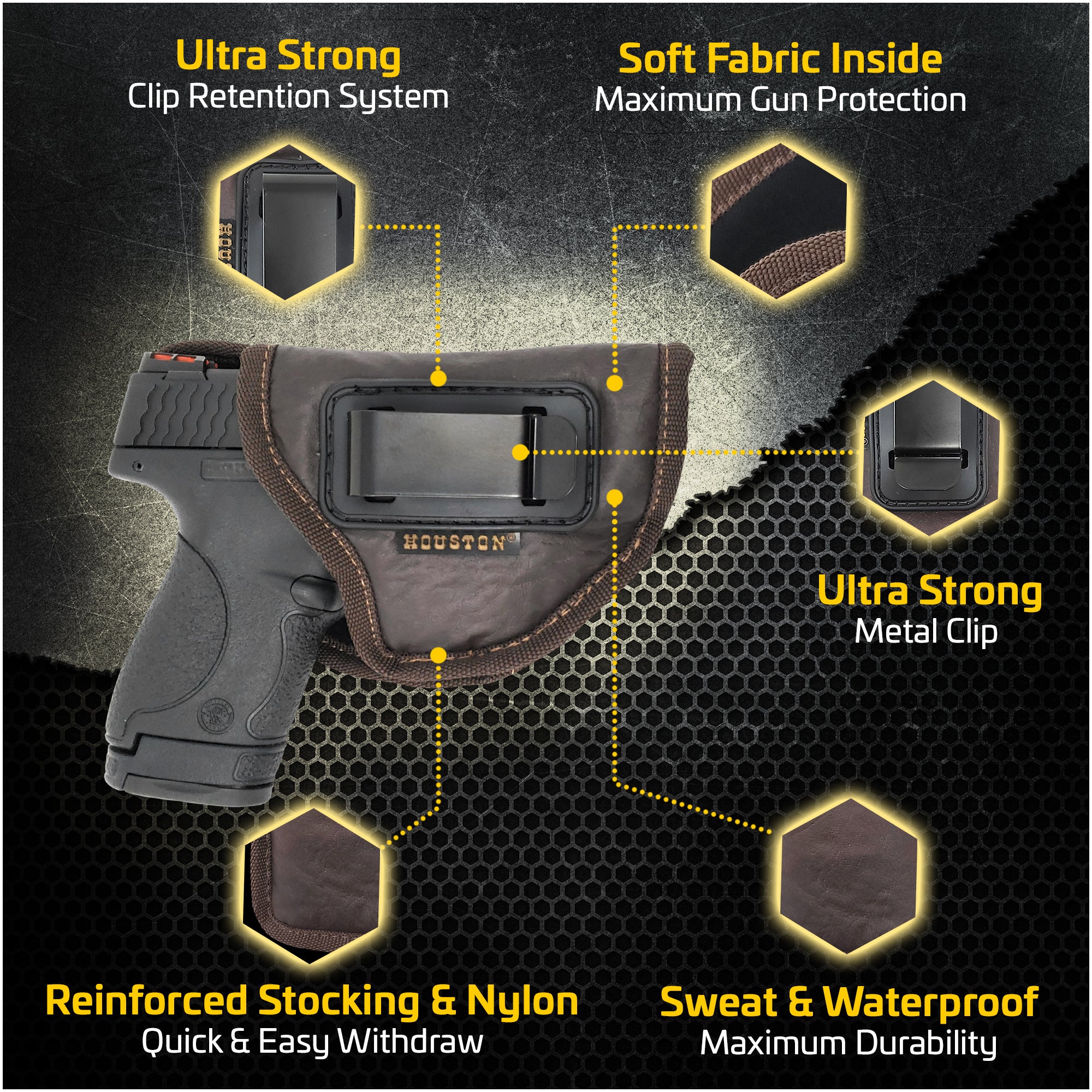 IWB Gun Holster By Houston - ECO Leather Concealed Carry Soft Material...