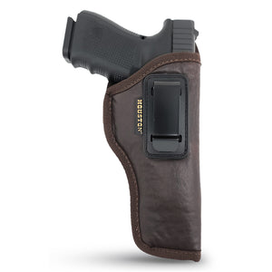 IWB Gun Holster by Houston - Brown ECO Leather Concealed Carry Soft Material | FITS Beretta 92FS | FN 5.7 | Canik TP9 SFX | Ruger 57 | SIG P320 X5 | Beretta APX Target | Glock 34 35 41 (Left)