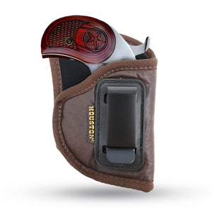 IWB Gun Holster by Houston - Brown ECO Leather Concealment Inside The Waistband with Metal Clip Compatible with Bond Arms 410 Rowdy .45 | Texas Defender .357 .38 / .45LC | Grizzly .45LC / .410, 3" Barrel