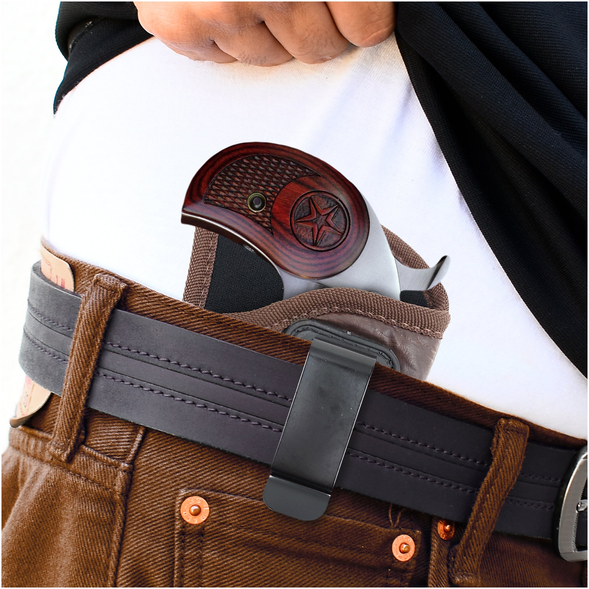 IWB Gun Holster by Houston Brown ECO Leather Concealment Inside