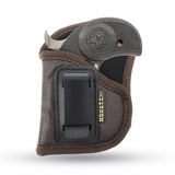 IWB Gun Holster by Houston - Brown ECO Leather Concealment Inside The Waistband with Metal Clip Compatible with Bond Arms | Roughneck | Backup | Texas Def 1 .410 / 357 / 38 / .9 / .45, 2.5 Barrel