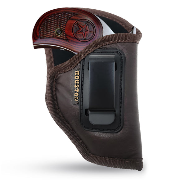 IWB Gun Holster by Houston - Browm ECO Leather Concealment Inside The Waistband with Metal Clip Compatible with Bond Arms - Roughneck - Backup - Bond Arms Century 2000 Texas Ranger Snake Slayer 3.5