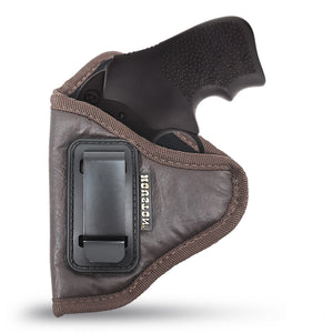 IWB Revolver Holster by Houston - ECO Leather Concealed Carry Soft Material | Suede Interior for Protection | Fits: Any 38 J Frames with 6 & 7 Shots and 2 1/2 Barrel | S&W Revolvers | Charter Arms | Rossi 38 | Taurus BG LCR - Brown Color