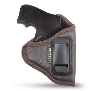 IWB Revolver Holster by Houston - ECO Leather Concealed Carry Soft Material | Suede Interior for Protection | Fits: Any 38 J Frames with 6 & 7 Shots and 2 1/2 Barrel | S&W Revolvers | Charter Arms | Rossi 38 | Taurus BG LCR - Brown Color