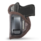 IWB Gun Holster by Houston - ECO Leather Concealed Carry Soft Material | Suede Interior for Protection | Fits: Most Small 380, Keltec, Ruger LCP, Diamond Back, Small 25 & 22 Cal (CHPB-71A) Brown