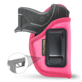Pink ECO Leather Gun Holster - by Houston - Concealment Inside The Waist with Metal Clip Fits Only Small .380 Caliber with Small Laser, Keltec, LCP, Diamond Back, Small 25 & 22 Cal with Laser