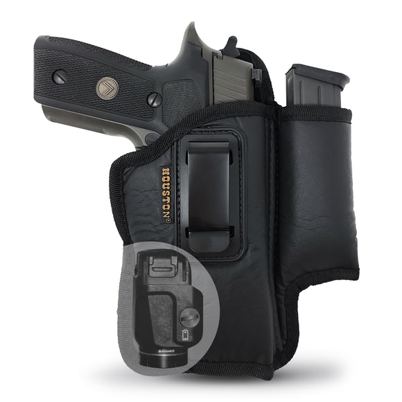 IWB Gun Holster with Mag Pouch by Houston - ECO Leather Concealed Carry Soft Material | FITS Most Full Sizes, Like XDM, Glock 17/19/21, 92 FS (with Laser) (CHPMG-57BL)