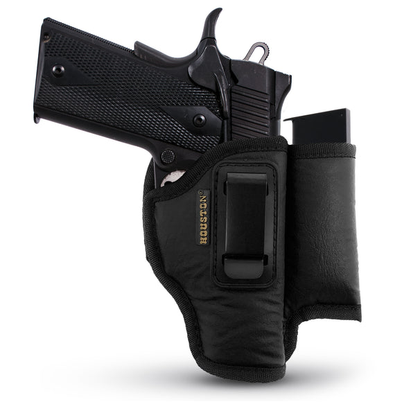 IWB Gun Holster with Mag Pouch by Houston - ECO Leather Concealed Carry Soft Material | FITS 1911 5