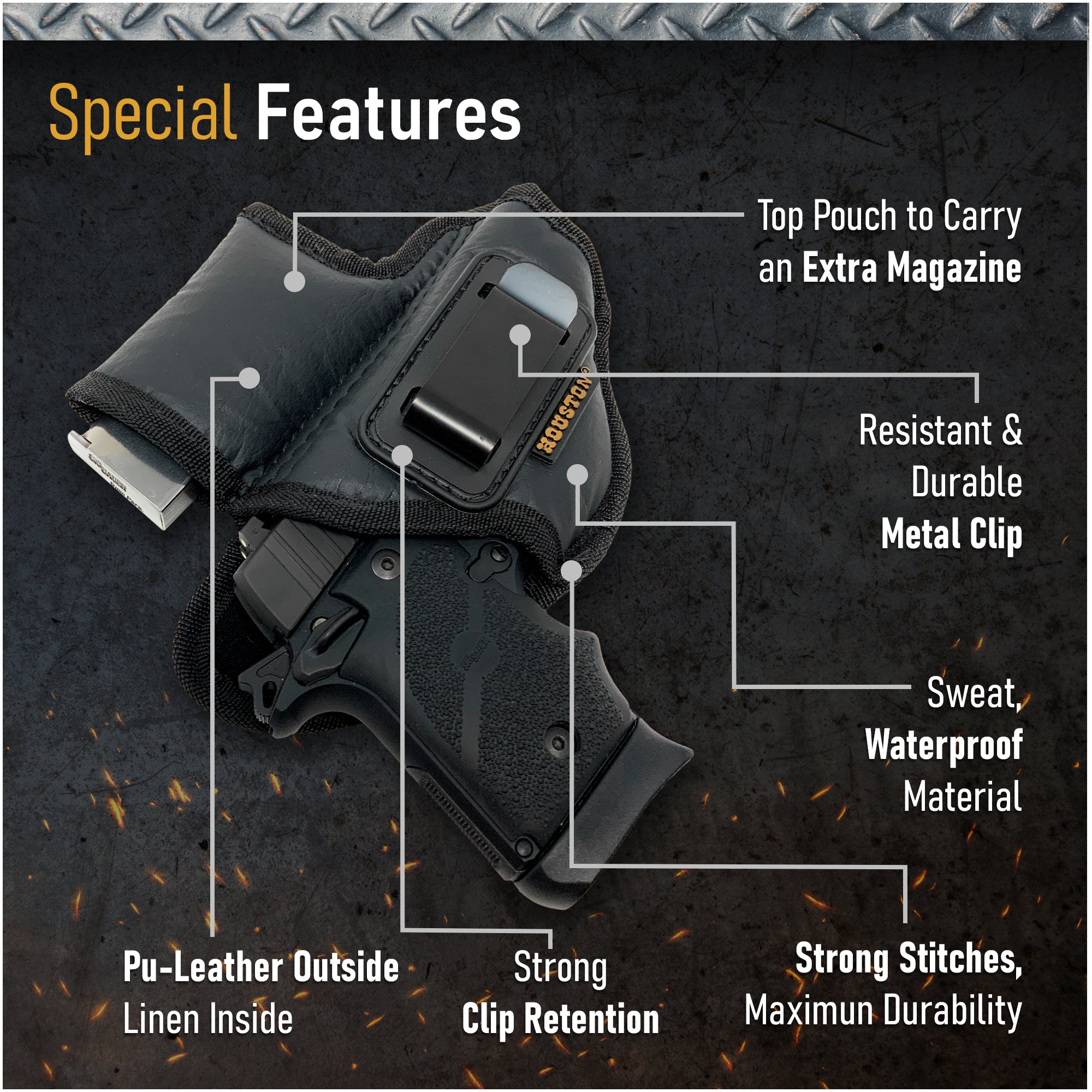 IWB Gun Holster by Houston | ECO Leather Concealment Inside | The Wais