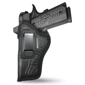 IWB Optical Gun Holster by Houston - ECO Leather Concealed Carry Soft Material | Suede Interior for Maximum Protection | FITS 1911 4" & Clones, GLK 48, Shield EZ 380, Browning HP .9 & 380