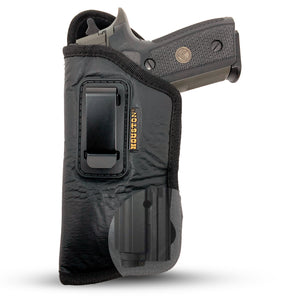 Houston Gun Holsters - ECO Leather Concealed Carry Soft Material | FITS Most Mid & Full sizes, like GLK 17 / 22, 19 / 23, S&W M&P, BERETTA 92, RGR WITH LASER O FLASHLIGHT (with Laser), Black