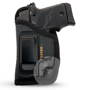 IWB Gun Holster by Houston | ECO Leather Concealment Inside | The Waistband with Metal Clip | Fits: Glock 42 / 43 / 43X, SIG P365 / P938, Kahr PM9 40 / 45 Kel-Tec PF9 / P11 W / COMPACT LASER