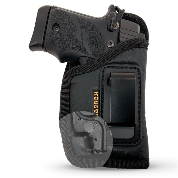 IWB Gun Holster by Houston | ECO Leather Concealment Inside | The Waistband with Metal Clip | Fits: Glock 42 / 43 / 43X, SIG P365 / P938, Kahr PM9 40 / 45 Kel-Tec PF9 / P11 W / COMPACT LASER