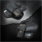 Tactical Pancake Gun Holster Houston - ECO Leather Concealed Carry | Suede Interior for Protection | IWB | Right Hand | Fit: Glock 19 17 20 21 22 23 | Beretta 92 FS, PX4, XDM, HK USP, MP with Laser