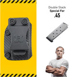 IWB OWB Kydex Magazine Pouch Case by Houston | Gun Holsters Concealment Tactical | Multi Use Holster Belt Loop for Pistol | Inside The Waistband Case Pouch | Fits Single Mag Double Stack .45