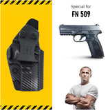 Concealed Carry Iwb Kydex Holster - by Houston | Lined Inside for Strong Retention and Maximum Protection | Reinforced Plastic Clip | Carbon Fiber | Lightweight Durable | for FN 509 9mm