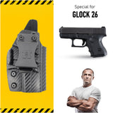 Concealed Carry Iwb Kydex Holster - by Houston | Lined Inside for Strong Retention and Maximum Protection | Reinforced Plastic Clip | Black Color | Lightweight Durable | for Glock 26