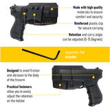 Concealed Carry Iwb Kydex Holster - by Houston | Lined Inside for Strong Retention and Maximum Protection | Reinforced Plastic Clip | Carbon Fiber | Lightweight Durable | for Walther PK 380
