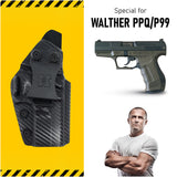 Concealed Carry Iwb Kydex Holster - by Houston | Lined Inside for Strong Retention and Maximum Protection | Reinforced Plastic Clip | Carbon Fiber | Lightweight Durable | for Walther PPQ / P99