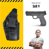 Concealed Carry Iwb Kydex Holster - by Houston | Lined Inside for Strong Retention and Maximum Protection | Reinforced Plastic Clip | Carbon Fiber | Lightweight Durable | for SAR 9 9mm