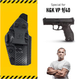 Concealed Carry Iwb Kydex Holster - by Houston | Lined Inside for Strong Retention and Maximum Protection | Reinforced Plastic Clip | Carbon Fiber | Lightweight Durable | for H&K VP 9/40