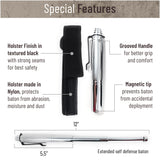 Expandable Security Baton by Popular Holster. Includes Holder Made in Nylon with Hardened Metal Finish, Best for Self Defense, Tactical or Survival Practices. Collapsible, Durable and Lightweight. (Light Metal Color)