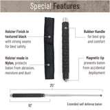 Expandable Security Baton by Popular Holster. Includes Holder Made in Nylon with Hardened Rubber Finish, Best for Self Defense, Tactical or Survival Practices. Collapsible, Durable and Lightweight. Rhombuses Model (Light Metal Color)