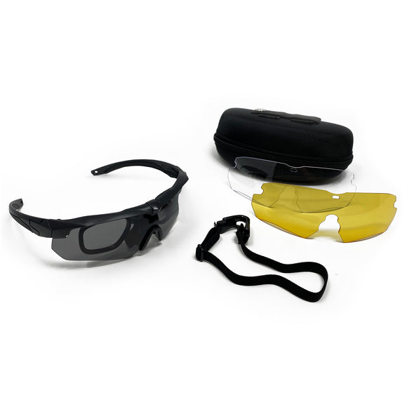 Tactical Eyewear 3 Interchangeable Lenses Outdoor Unisex Shooting Glasses - by PH | Military Fans Eyewear Impact and Explosion-Proof | Water Resistant Corrective Mount Support | Special Ops Sport
