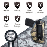 Camo IWB Gun Holster by PH - Concealed Carry | Soft Interior | Fits M&P Shield 9mm.40.45 Auto/Glock 26 27 29 30 33 42 43, Ruger LC9, LC380 | Taurus Slim, PT111 | Springfield XD Series