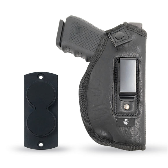 Combo IWB Gun Holster + Magnet - by PH | Concealed Carry Soft Material | PU Leather | Soft Interior | Fits Glock 17 19 23 25 32 38 | Sig Sauer P320 | Springfield XDS 4